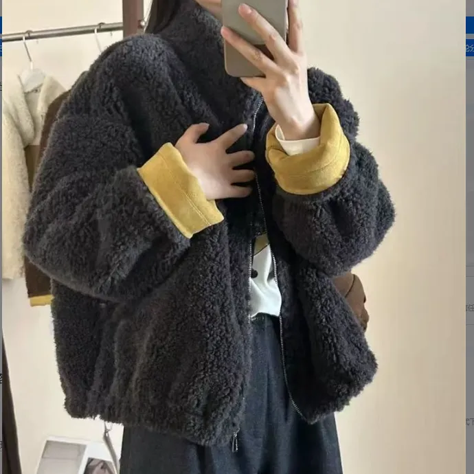 韩系立领羊羔毛外套女冬季2025新款高级感时尚皮毛一体保暖上衣