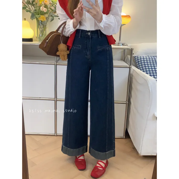 梨型天菜裤~秋季丹宁风弹力显瘦高腰宽松小个子女款牛仔裤