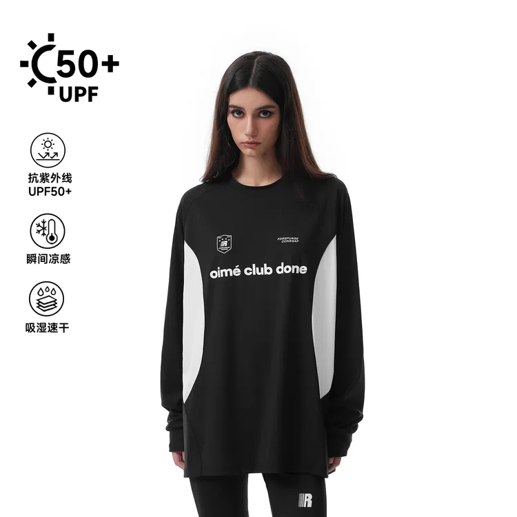 FDR官方店 R字徽章拼接长袖速干衣男女户外先锋骑行衣情侣宽松T恤