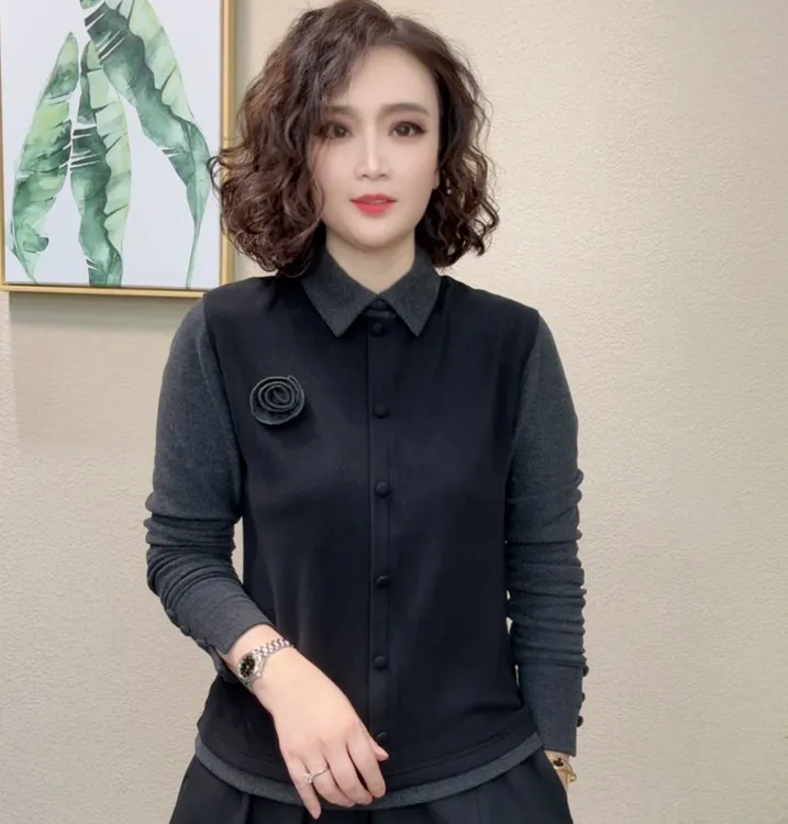 2025秋冬新款双面绒设计感翻领时尚气质洋气百搭拼接上衣#549813