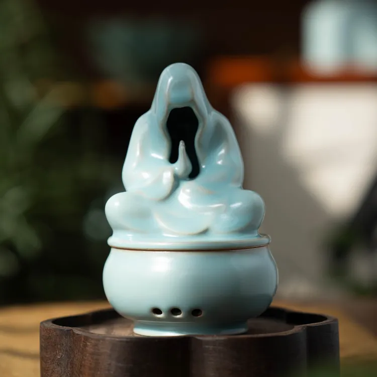 简匠汝窑仿古釉无相佛香炉盘香摆件