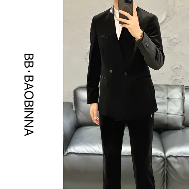 小野· 男装 | "金丝绒" 轻奢时尚百搭无领西服 90129