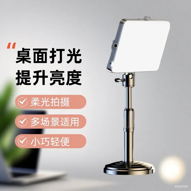 短视频打光手机桌面直播补光灯柔光美颜便携可调色温自拍摄影专用