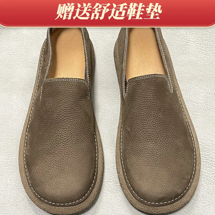 一脚蹬乐福男新款复古透气软皮软底工装大头皮鞋软底懒人舒适皮鞋