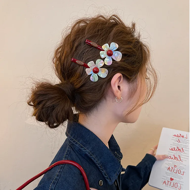 幻彩醋酸花朵发夹女边夹侧边发卡2025新款刘海夹鸭嘴夹前额发饰秋