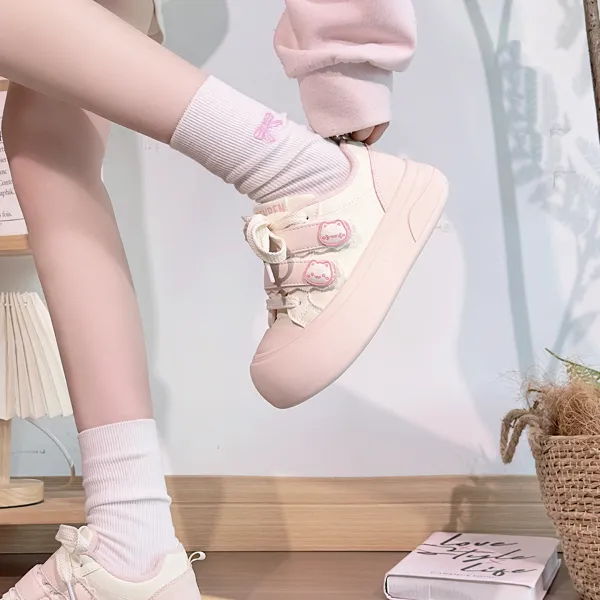 人本棉鞋保暖小白鞋女秋冬新款厚底二棉板鞋女小众可爱猫咪大头鞋