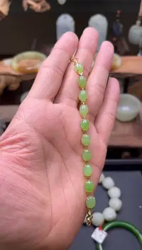【闪购商品】和田玉手链18K金镶嵌乌兰海苹果绿蛋面手链9002026