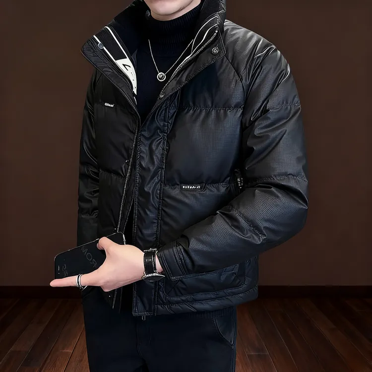 白鸭绒羽绒服男加厚正品冬装潮流2025新款男士立领短款男装皮外套
