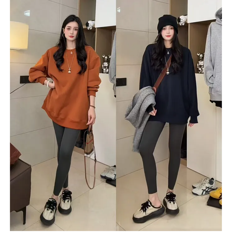 【现货】加绒加厚女纯棉韩版休闲宽松胖MM显瘦百搭时尚打底圆领卫衣