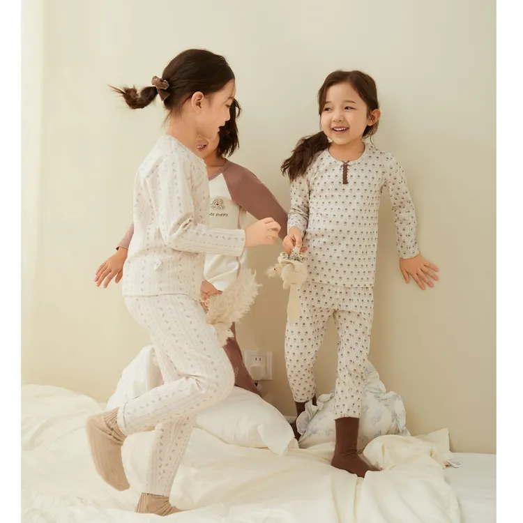 [蕾蒂巴蒂]新疆长绒棉拉架无骨套装儿童春秋女孩秋衣长袖套装