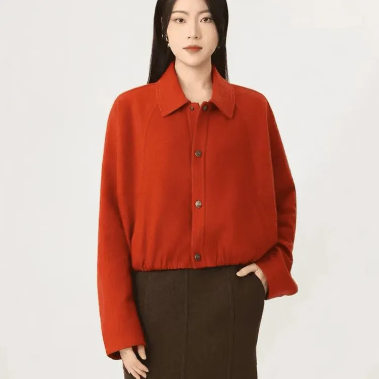 哥弟阿玛施正品2025新款时尚短款女装女士袖蝙蝠袖女毛呢短外套女