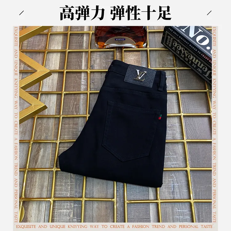JJL-痞帅秋冬新款纯黑色牛仔裤欧货休闲拉链中腰弹力修身小脚长裤