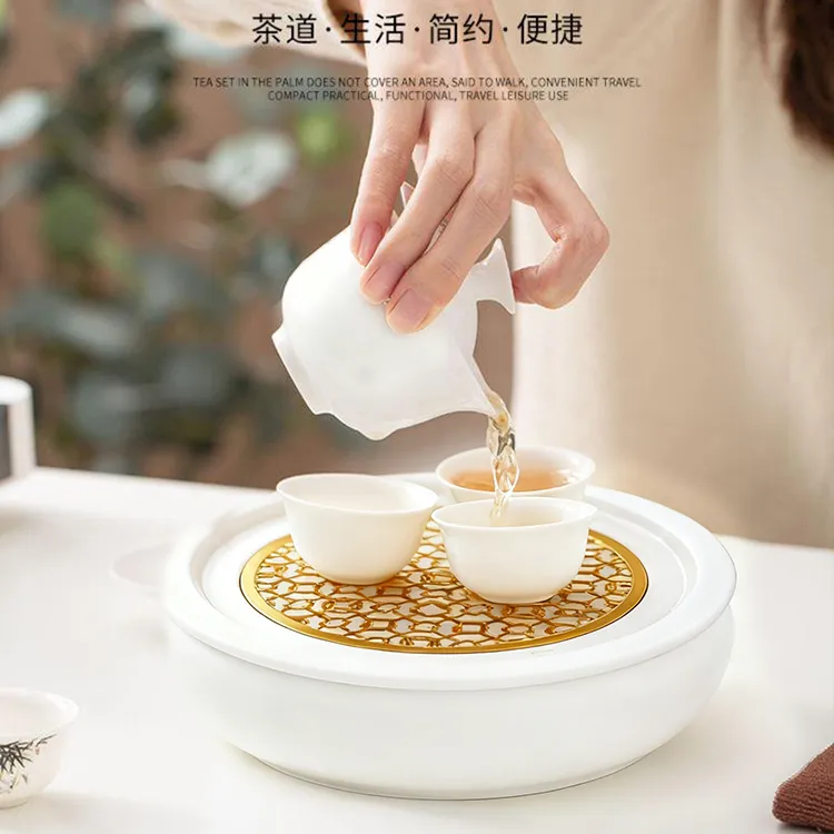 圆形古典新中式塑料茶盘茶具便携露营喝茶必备车载旅行茶具