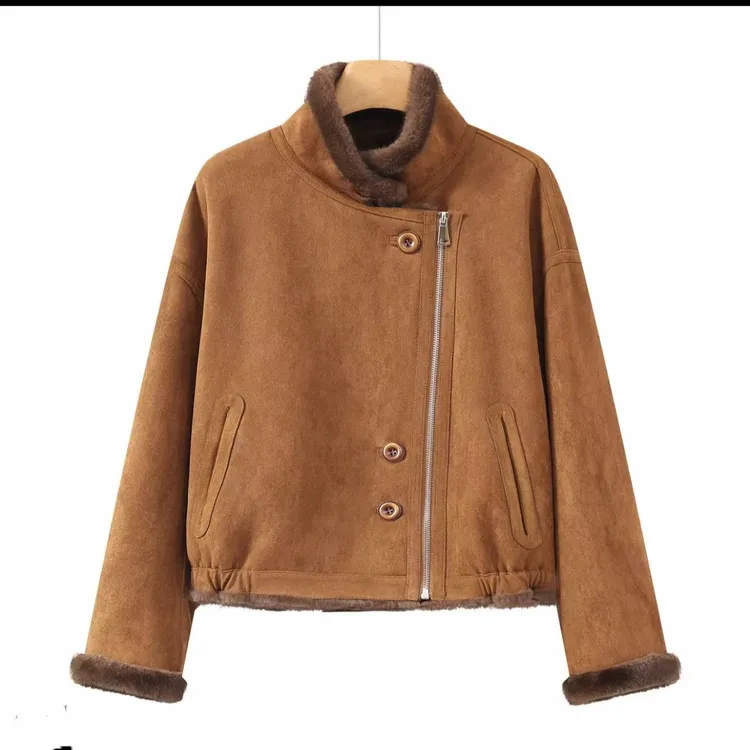 双面穿麂皮绒毛毛一体外套女2025新款环保毛加厚保暖百搭上衣8066