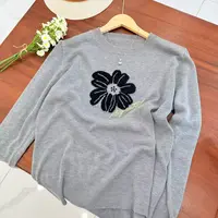 【羊毛桑蚕丝】早秋新款提花宽松百搭针织圆领女打底衫T恤长袖799