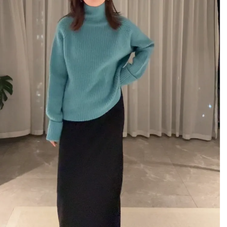 冬日调色盘 极简高领卷边袖坑条保暖亲肤宽松毛衣