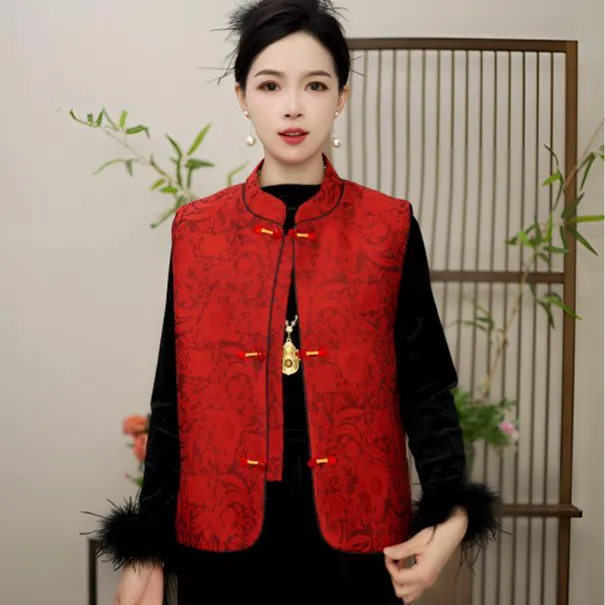 浮雕刺绣新中式红色加棉加厚百搭马甲