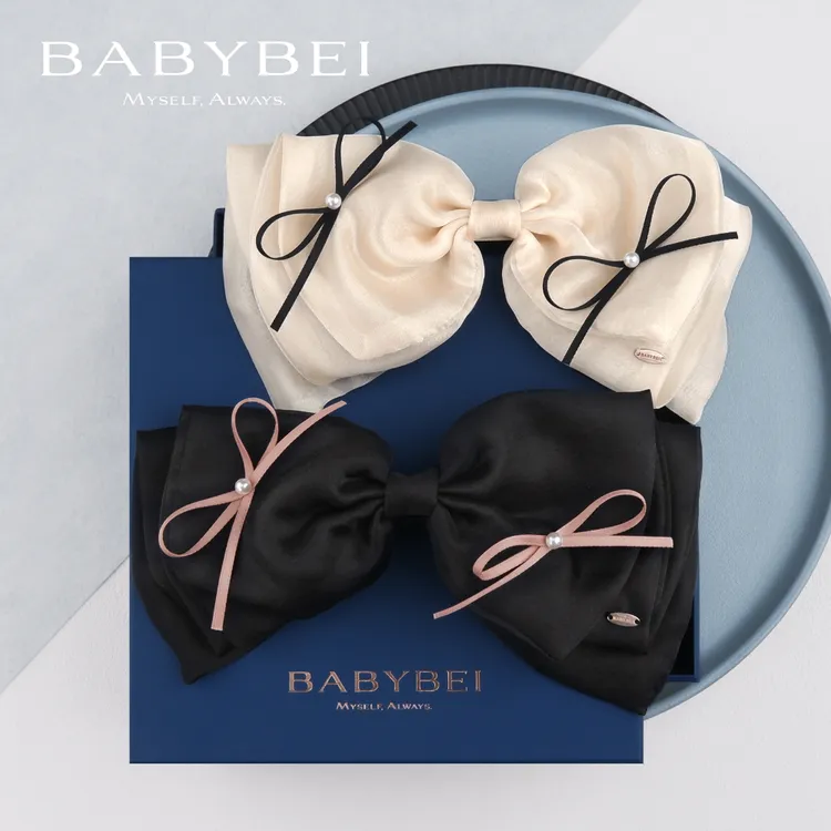 【专属价】BABYBEI/初贝纱纱高亮珠大号弹簧夹气质不对称温柔蝴蝶结