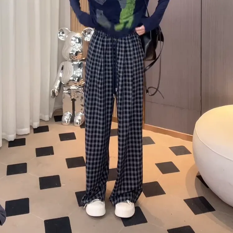 春夏‘’经典格纹‘’松弛有度慵懒百搭松紧抽绳休闲裤裤子