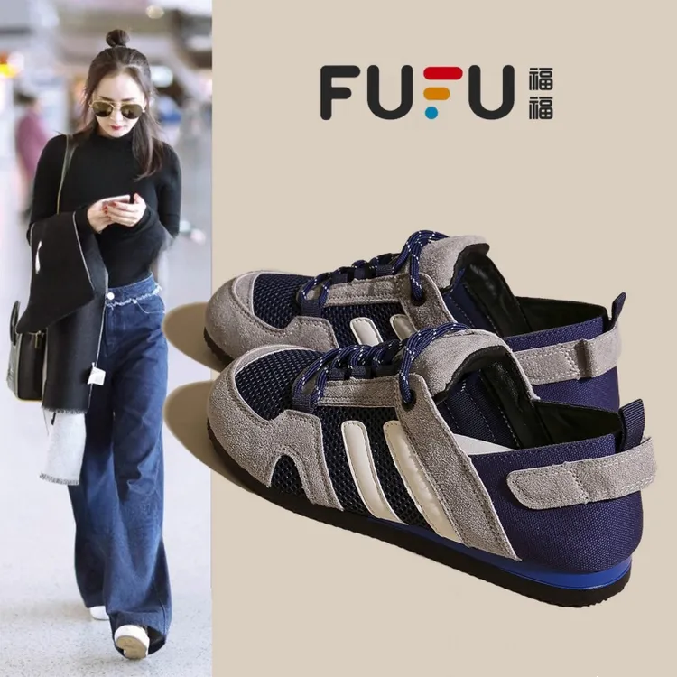福福夏日轻薄透气两穿德训鞋女款2025夏季新款百搭休闲阿甘女鞋子