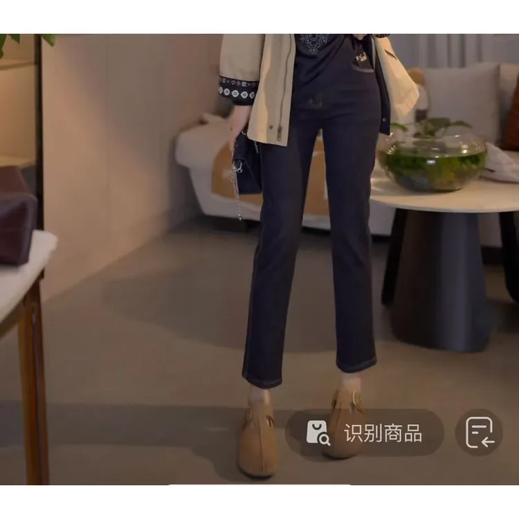 『落日余晖X』加绒 高腰普洗蓝百搭烟管直筒修身牛仔裤28063