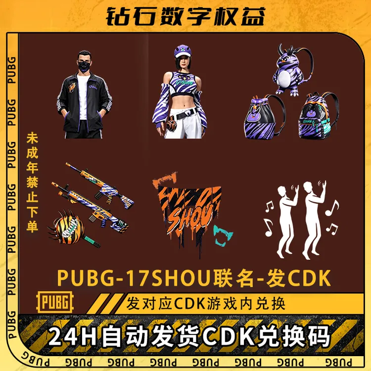 绝地求生PUBG皮肤17shou派对怪兽17联名柏林面具黑运动CDK兑换码商品图