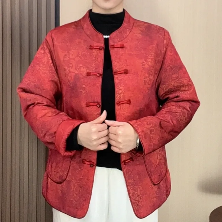 秋冬新中式中老年短款复古棉服加厚中式休闲中老年女装棉服