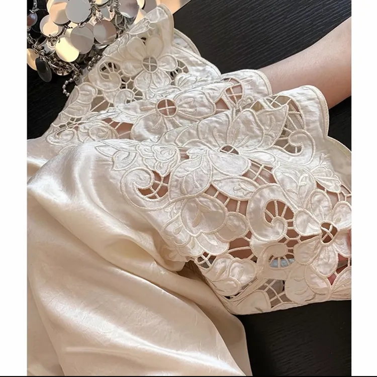 【刺绣直筒裤】重磅秋季新款垂感缎面时尚显瘦窄版阔腿百搭白色长裤