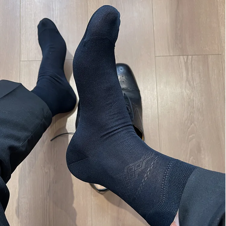 四双男士夏季薄款丝光棉袜商务袜子中筒袜纯色条纹绅士袜无骨透气