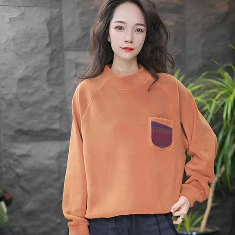 JJ加绒加厚长袖宽松型字母卫衣绒衫简约高领拼接时尚保暖圆领