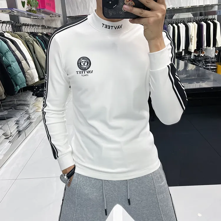 2024新款欧货秋冬男士T恤山羊绒加厚圆领修身印花打底衫潮9820