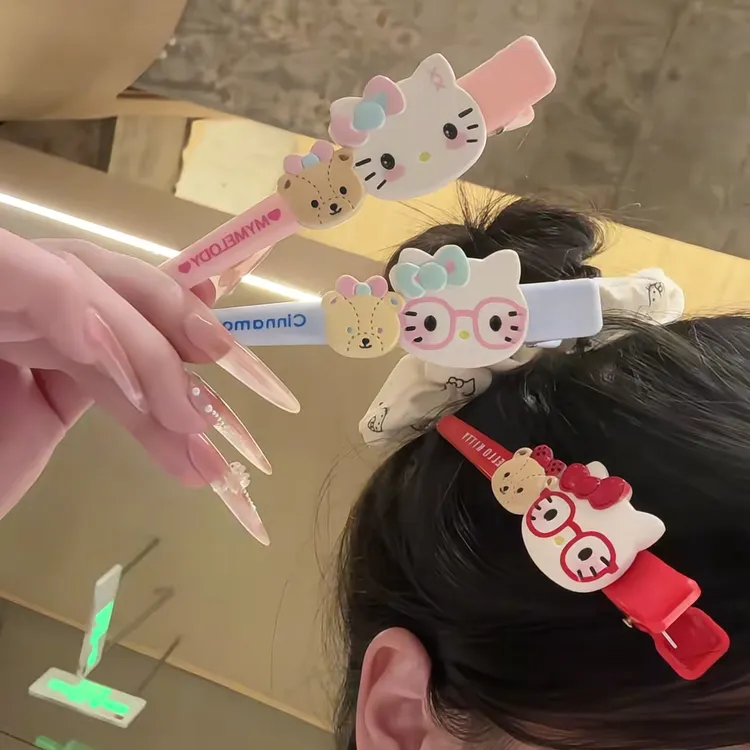 卡通可爱KT小熊发夹三丽鸥长款一字夹女生边夹大号刘海夹