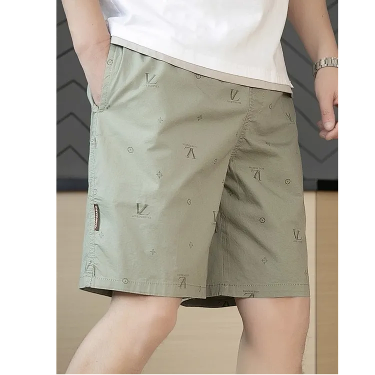 轻奢时尚夏季男装薄款印花短裤男士潮流宽松直筒休闲沙滩五分中裤