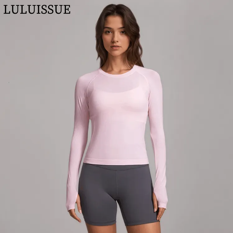 LULUISSUE秋季新款女士运动长袖恤瑜伽服跑步训练羽毛球健身上衣