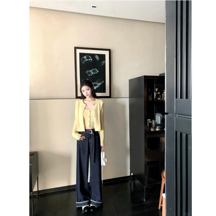 韩系针织套装女秋季2025新款长袖开衫上衣显瘦短款吊带背心两件套