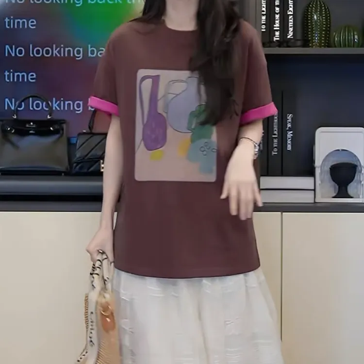 设计感时尚重工少女百搭短袖T恤女2025夏季新款宽松显白减龄上衣