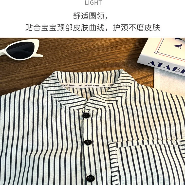儿童夏季套装2025新款背心衬衫+短裤套装男女宝同款洋气泡芙