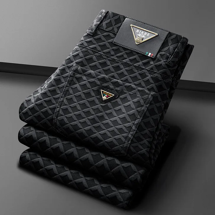 轻奢男士休闲裤提花商务修身高弹力百搭时尚秋冬中年新款男裤时尚