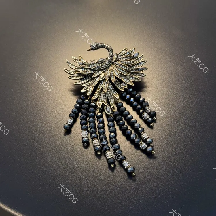 合金锆石胸针 复古风彩宝胸针黑天鹅胸花多种戴法PIAlc 0034