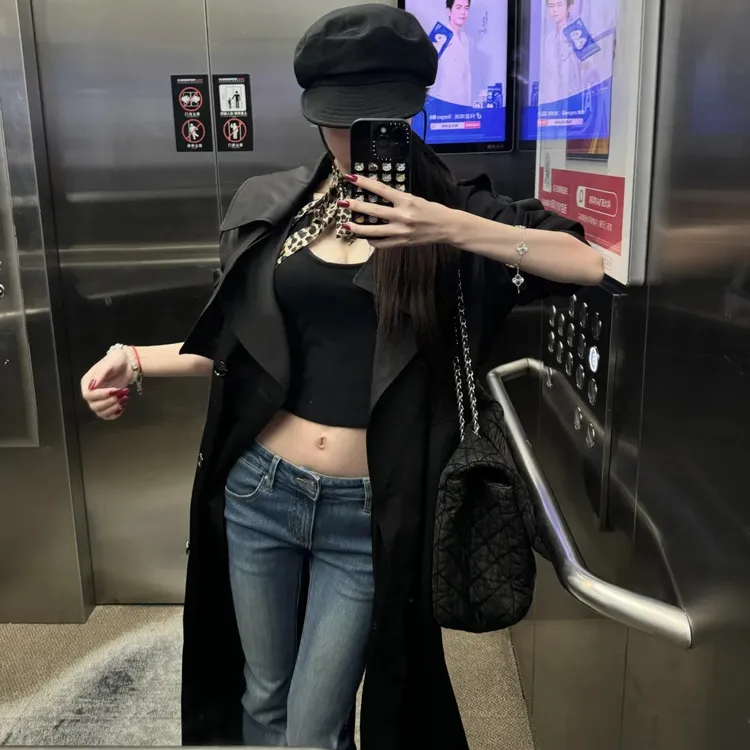 韩系高级感黑色收腰显瘦外套女2025春夏新款气质超好看高级感大衣