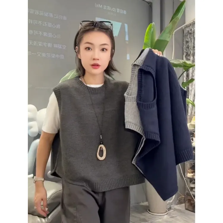 欧货2025新款不规则下摆针织马甲上衣女秋季气质时尚宽松无袖毛衣