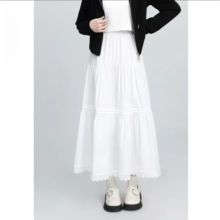 2025新款春夏半身裙花边蕾丝白月光拼接显瘦气质女神醋酸半身裙