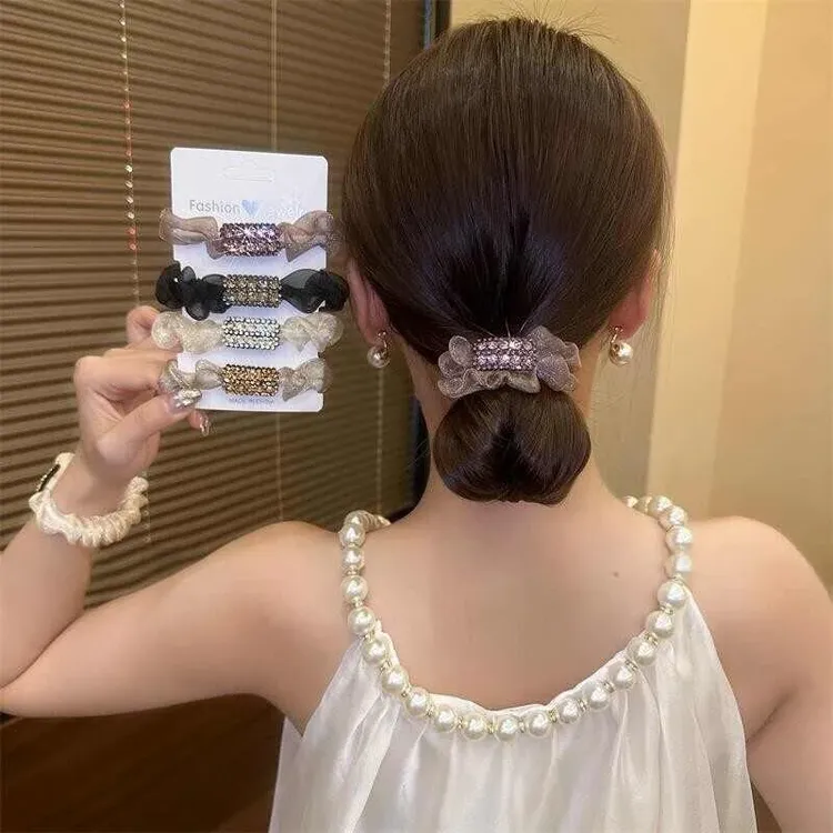 2025新款水钻网纱头绳女简约气质扎头发绳橡皮筋高级感小皮套发圈