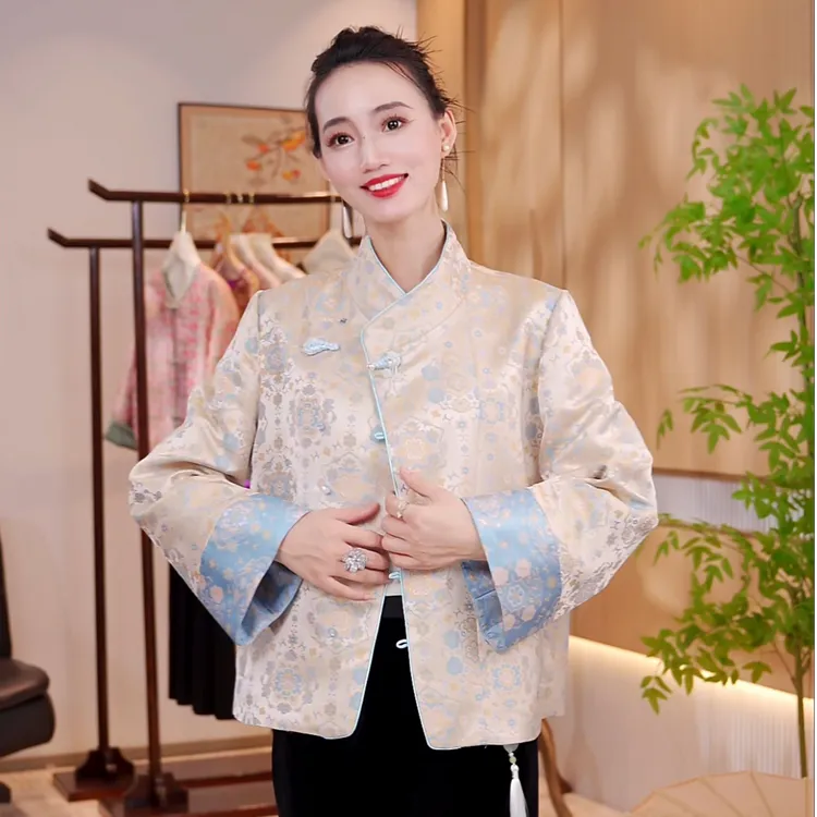 【锦澜】冬季羽绒服外套90白鹅绒宋锦可拆卸内胆JX0214