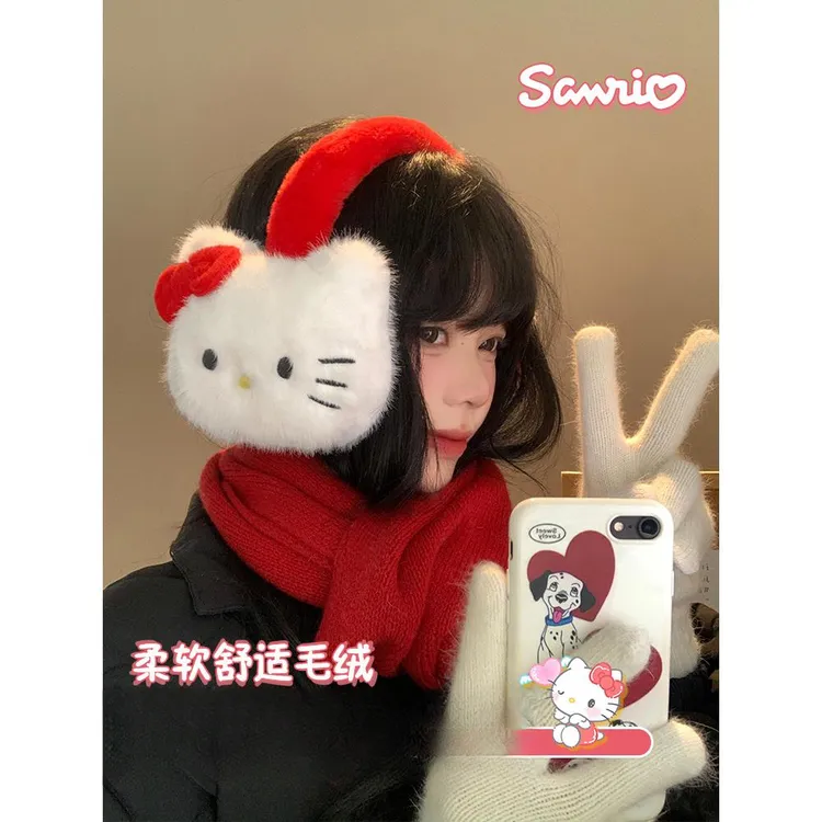 可爱蝴蝶结Kitty猫咪毛绒耳罩女冬季耳套骑行防寒保暖耳暖耳捂子