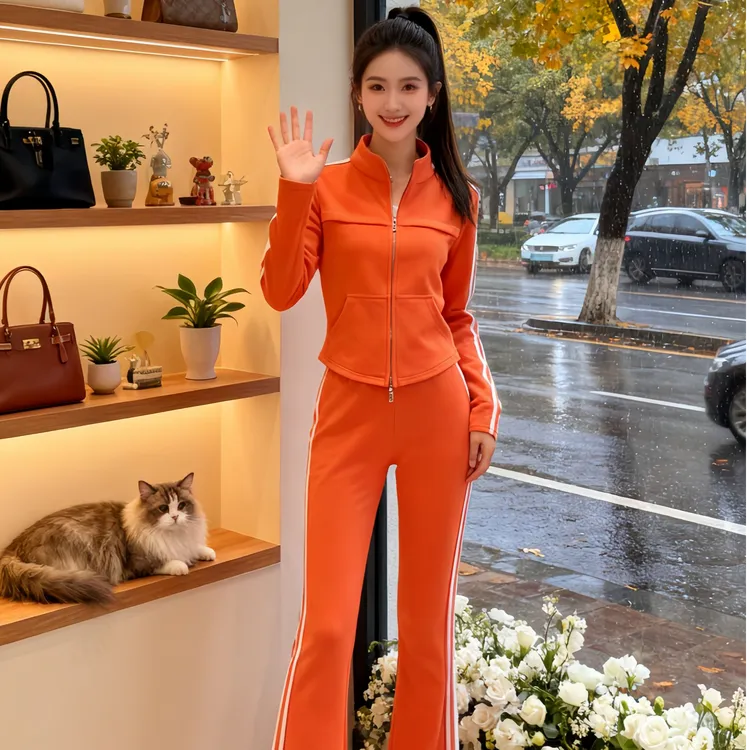 休闲运动套装女春秋立领卫衣长袖修身显瘦洋气中腰微喇叭裤两件套