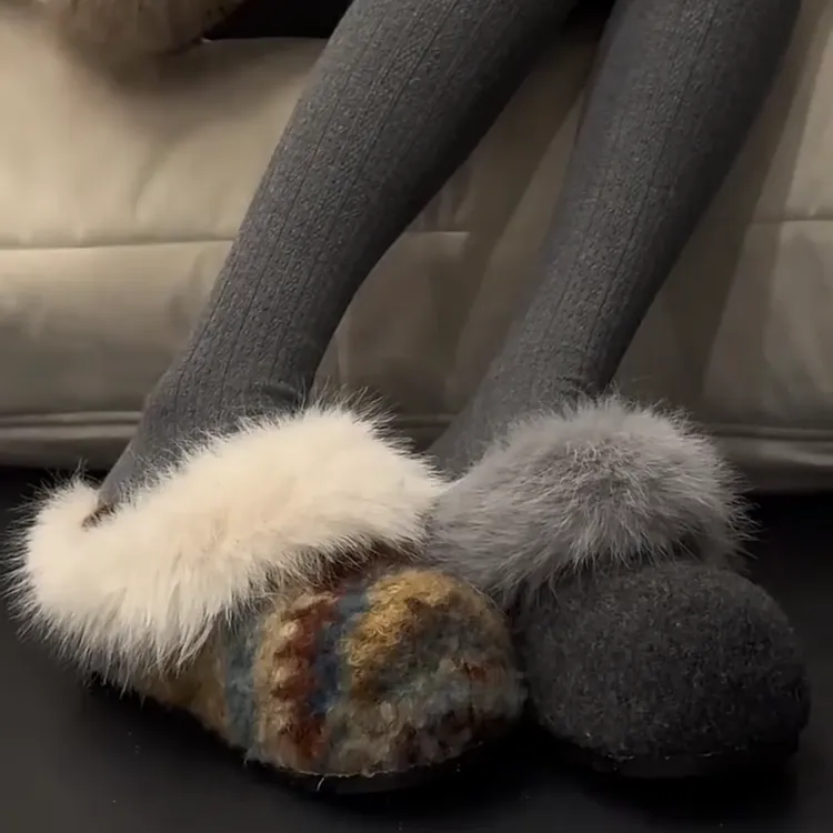 韩版毛呢勃肯鞋女2025秋冬新款厚底全包绝美一脚蹬鞋子毛毛乐福鞋