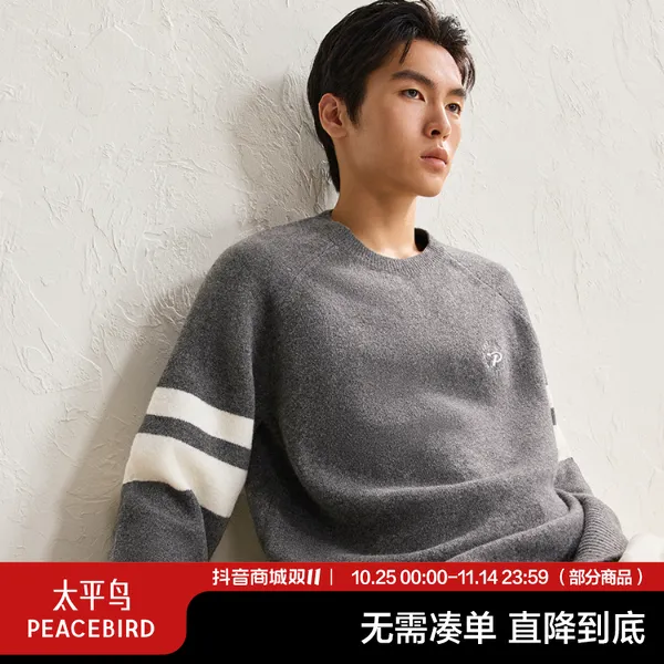 太平鸟男装休闲秋季条纹肌理毛衫男款毛衣BBEBE414B