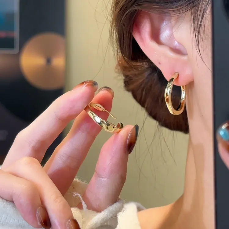 H551 金色素圈耳环小众简约经典
