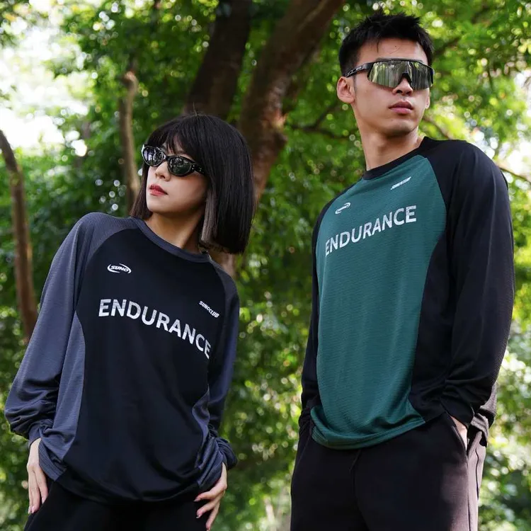 SUNO美式复古拼接撞色速干长袖【忍耐力】健身篮球运动投篮服宽松男